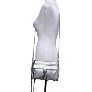 REBECCA Minkoff Mini Mac Metallic Silver Distressed Leather Chain Crossbody Bag